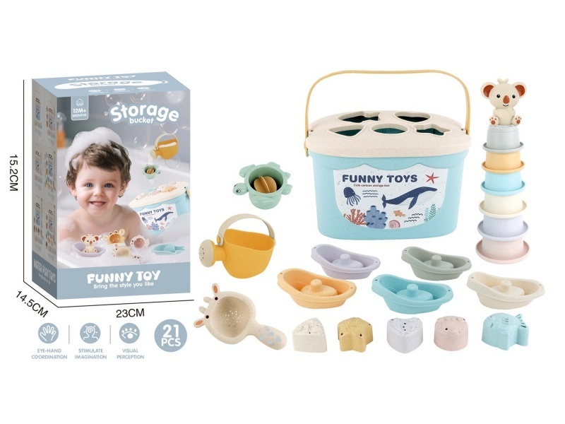 Wheat Pole Bathroom Building Block Storage Bucket Set