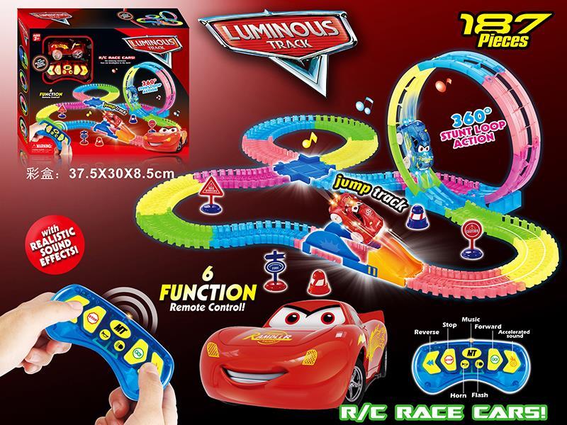 Cars R/C Glow In The Dark Rotating Roller Coaster Rail Car With Light 187PCS