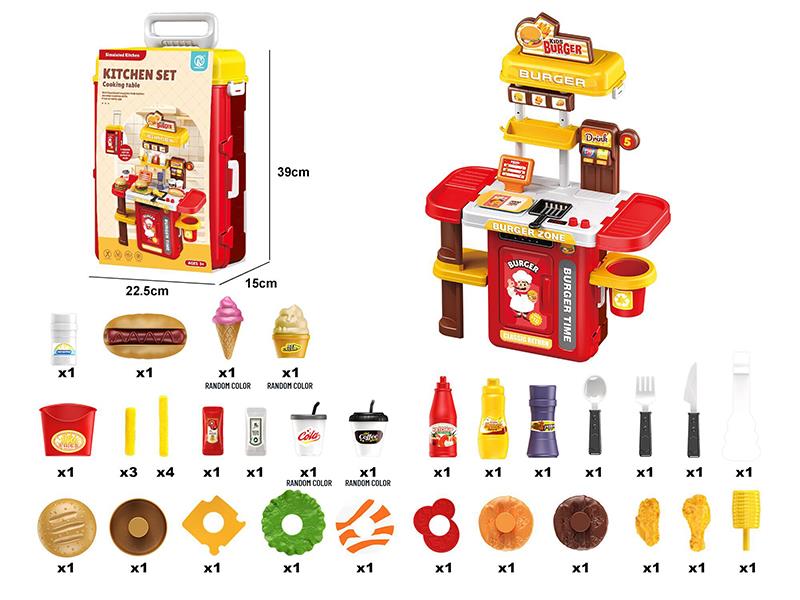 Hamburger Cooking Table Transformation Luggage Case 37pcs