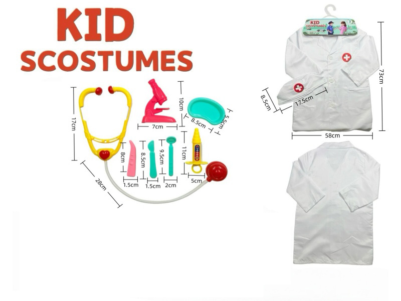 Diy Clothing Role-Playing Round-Label Doctor'S Uniform + 7-Piece Set (Thickened Style) White