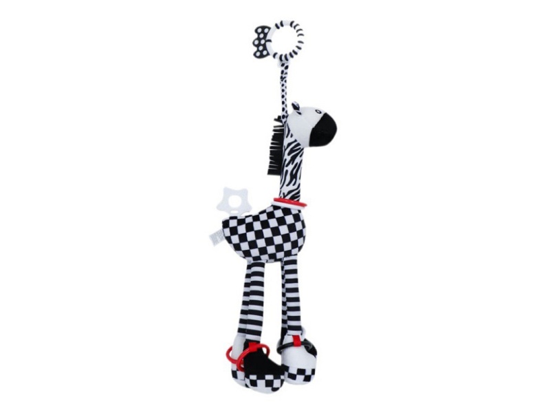 Black And White Checkered Giraffe Baby Wind Chime Teething Plush Pendant