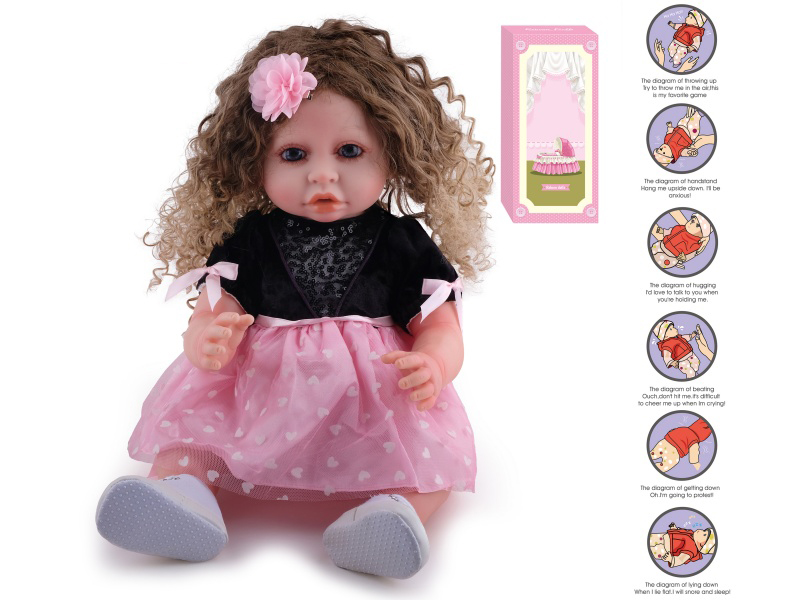 55cm Soft Plastic Reborn Doll(Wig Sheath) With Feeding-Bottle, Magnetic Pacifier, Diaper, Birth Card, With Gravity-Sensing Sound-Emitting Function