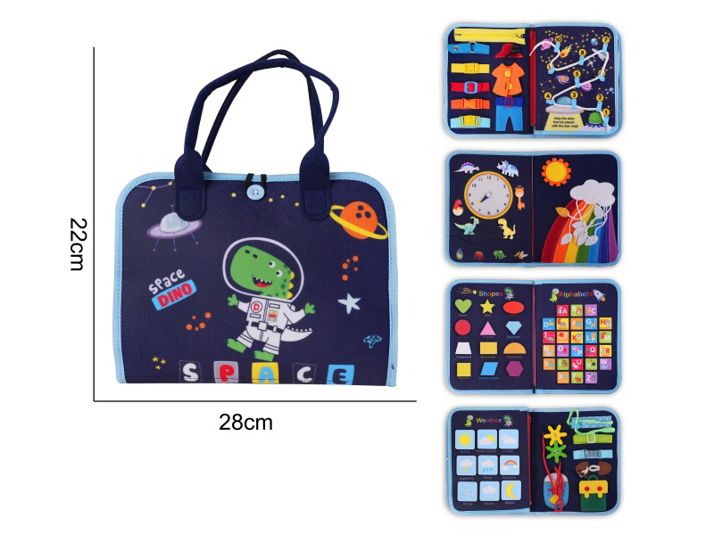 Montessori Early Childhood Education And Intelligence - Felt Blue 5-Page Space Dinosaur Busy Edition