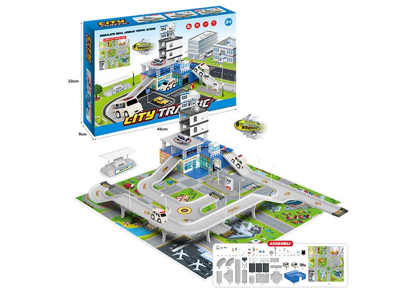 Simulation Track Ctiy Traffic Scene Set(With 2 Pull Back Cars, 1 Pull Back Airplane)