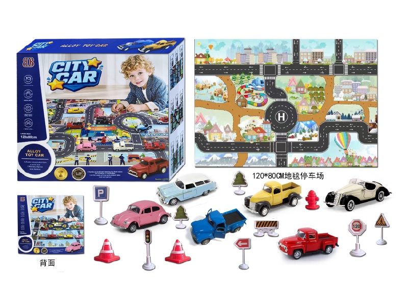 Alloy Car + Carpet Parking Lot +6 Alloy Cars