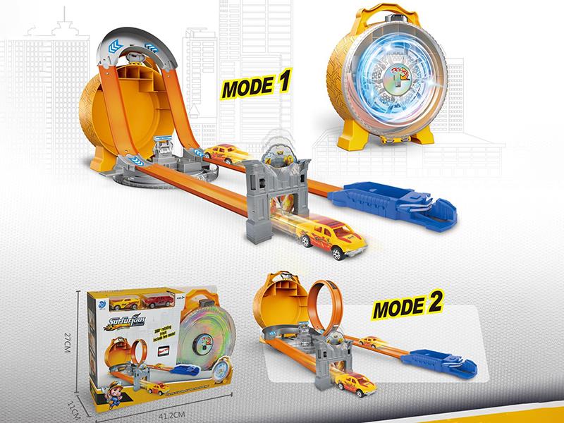 Alloy Car Track Hand-Held Storage Wheel Toy (Wheel With Lights, With 2 Cars)