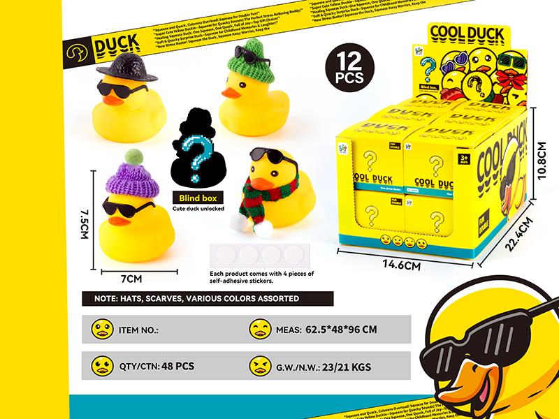 Blind Box Vinyl Duck Toys With BB Whistle + Small Glasses + Self-Adhesive Stickers(With Plastic Cap, Woolen Cap, And Scarf)12pcs