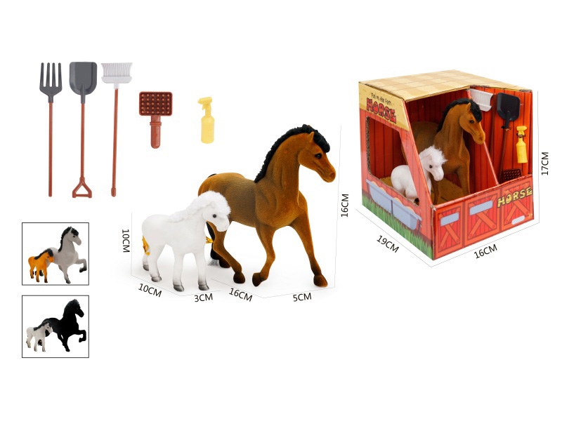 A Single Big Horse With A Small Horse And Accessories