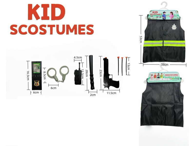 Diy Clothing Role-Playing Police Reflective Vest + 8-Piece Set (Thickened Style) Black