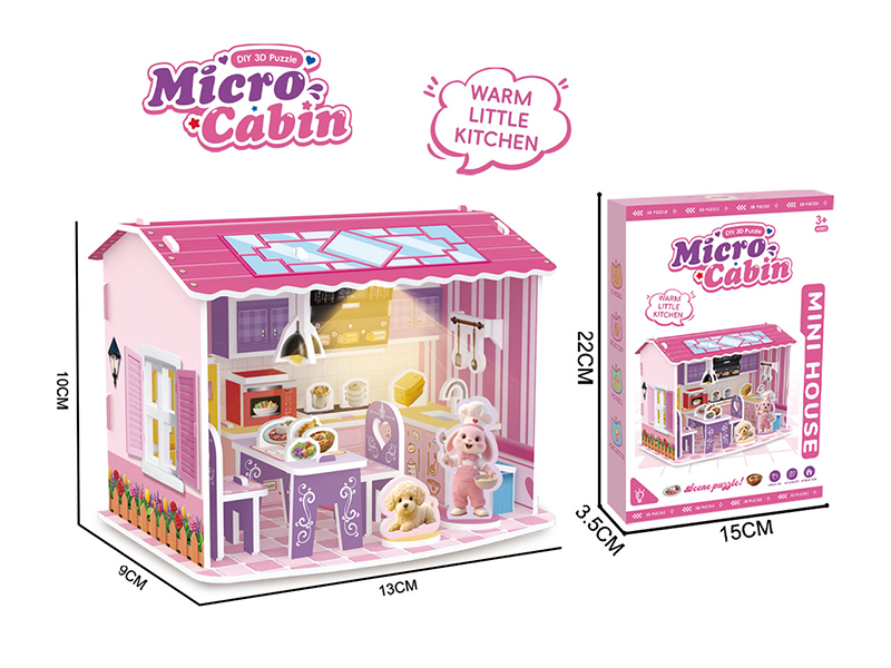 DIY 3D Puzzle Micro Cabin - Kitchen With LED Lights