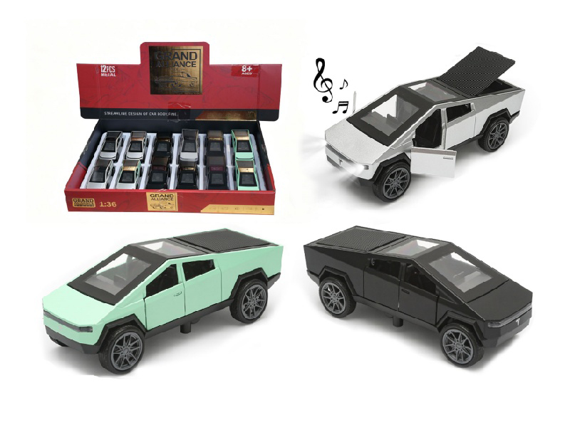 1:36 Huili Alloy Car Model - Tesla With Lights And Music, Silver/Black/Green Mixed Color