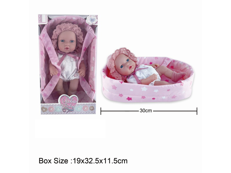 12-Inch Full Rubber Baby Doll With Cradle For Newborns