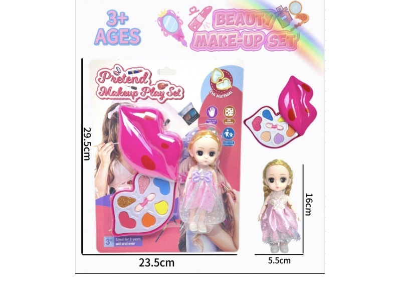 Single-layer mouth makeup paired with a 6-inch physical doll