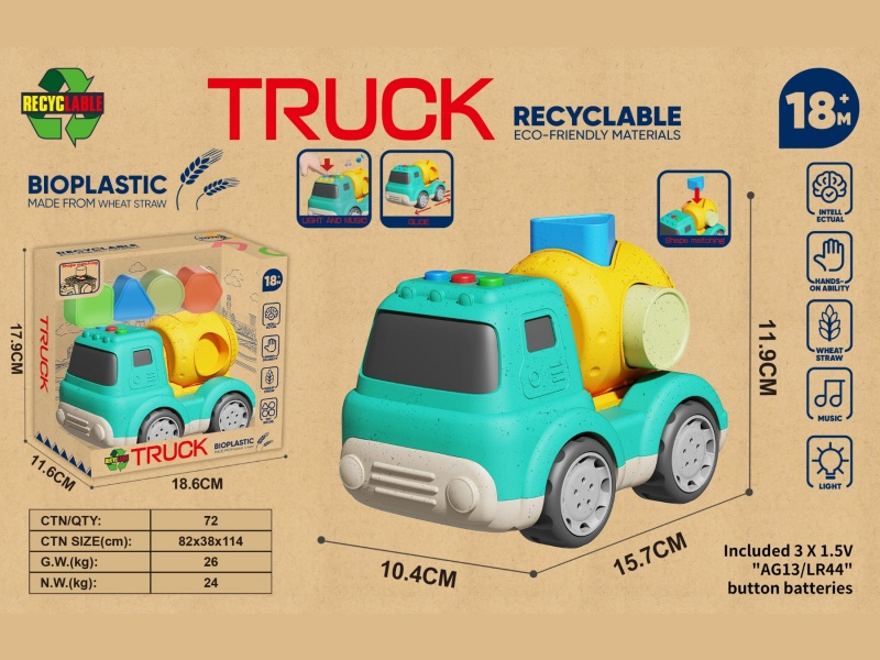 Straw Cartoon Sliding Building Blocks Matching Mixer Truck (With Lights And Music)