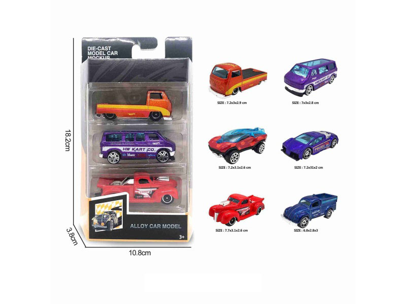 1:64 Alloy Car, 6 Models, 3 Pieces Per Box