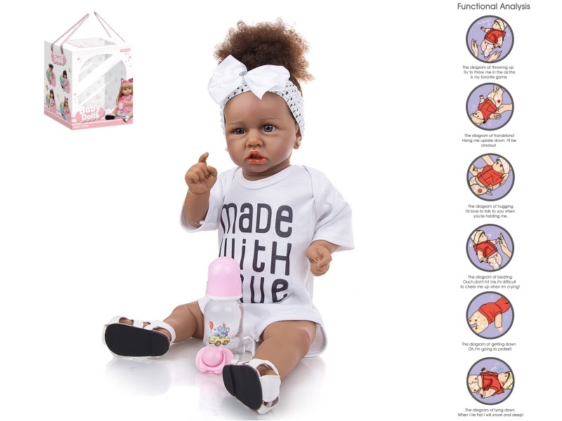 58Cm Rebirth Doll High-Fidelity Baby Doll (Ordinary Pp Car Hair) With A Milk Bottle, Magnetic Pacifier, Diaper, Birth Card, Shoes, And Gravity Sensing Sound Function