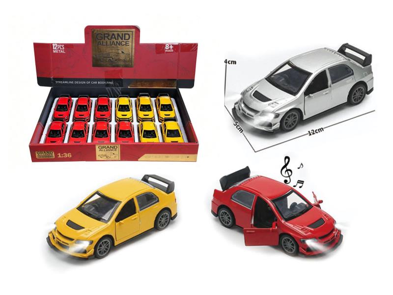1:36 Huili Alloy Car Model - Mitsubishi Evo With Lights And Music (Red, Yellow And Silver)