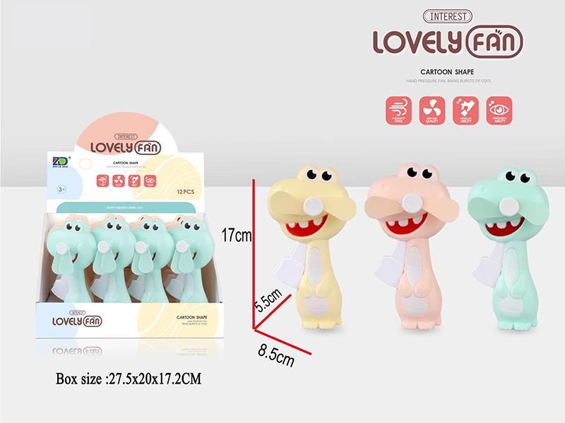 Cartoon Dinosaur Hand Pressure Fan 12pcs/Box