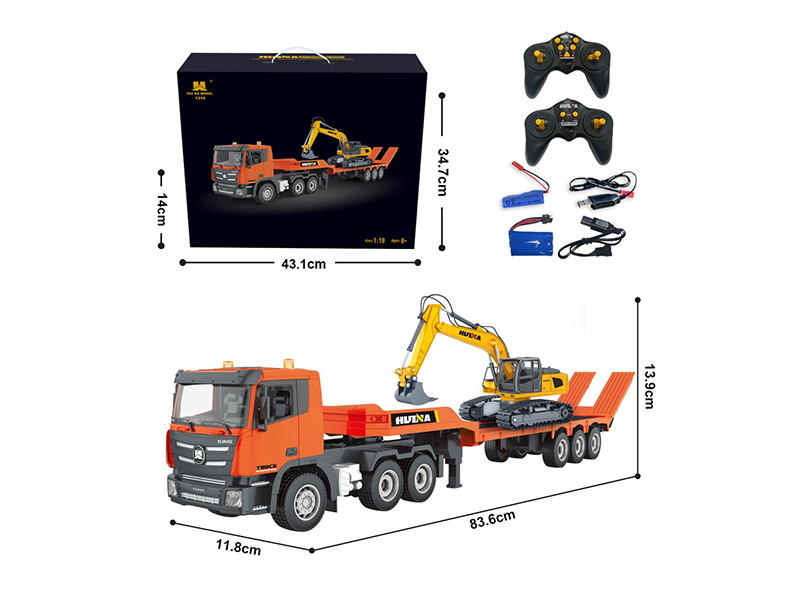 1:18 9-Channel Semi-Alloy Remote-Control Platform Trailer + Excavator