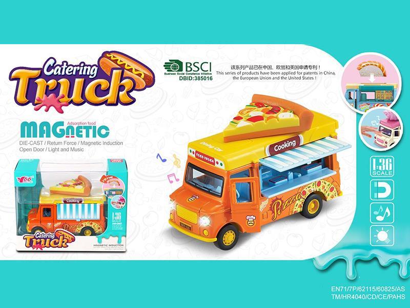 1:36 Q Version Alloy Pull Back Open Door Induction Food Truck With Lights And Music