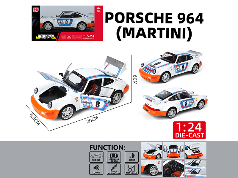 1:24 Porsche 964 Martini Edition Pull Back Alloy Car Model(4 Doors Can Opening, Sound And Lights)