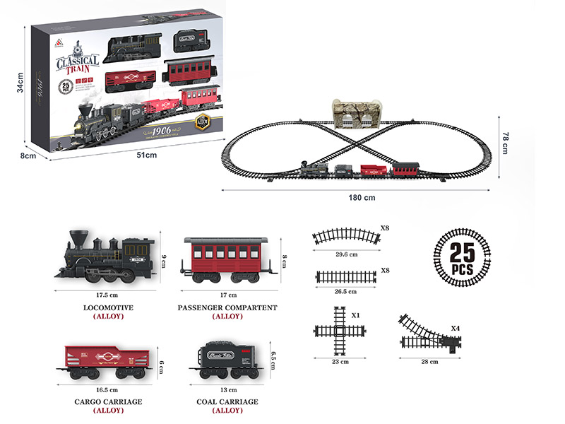 Rail Train Toy(Alloy Train Compartments*4, Not Included Batteries)25pcs
