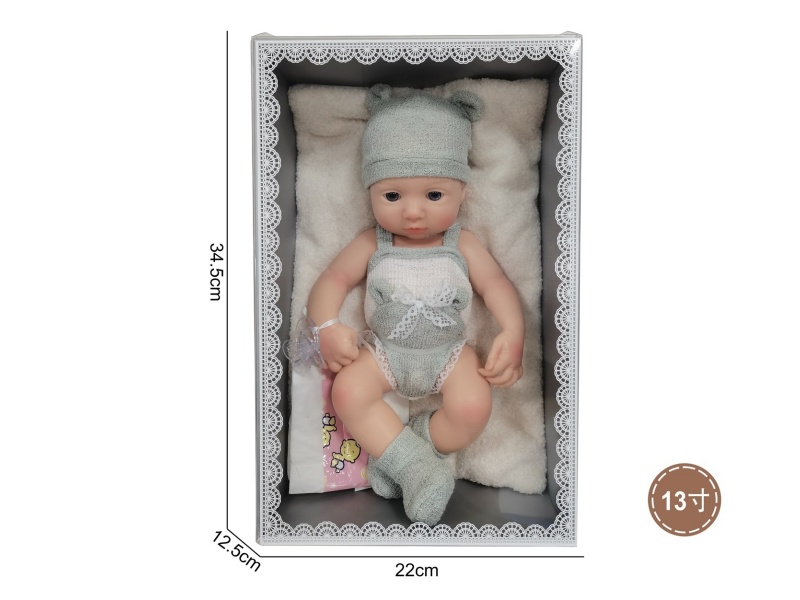 13-Inch Solid Silicone Newborn Doll With Open Eyes, Pillow/Pacifier/Diaper (For Boys)