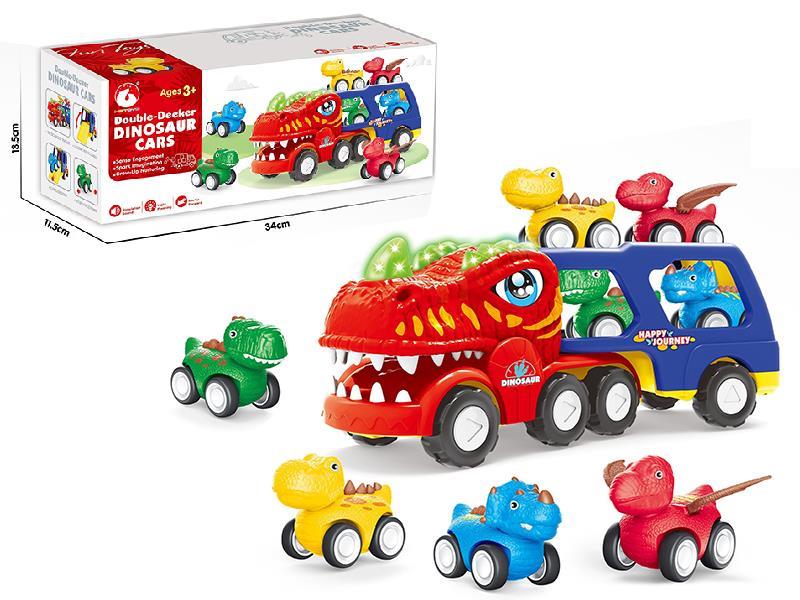 Dinosaur Friction Trailer With 4 Pull Back Dinosaur Cars
