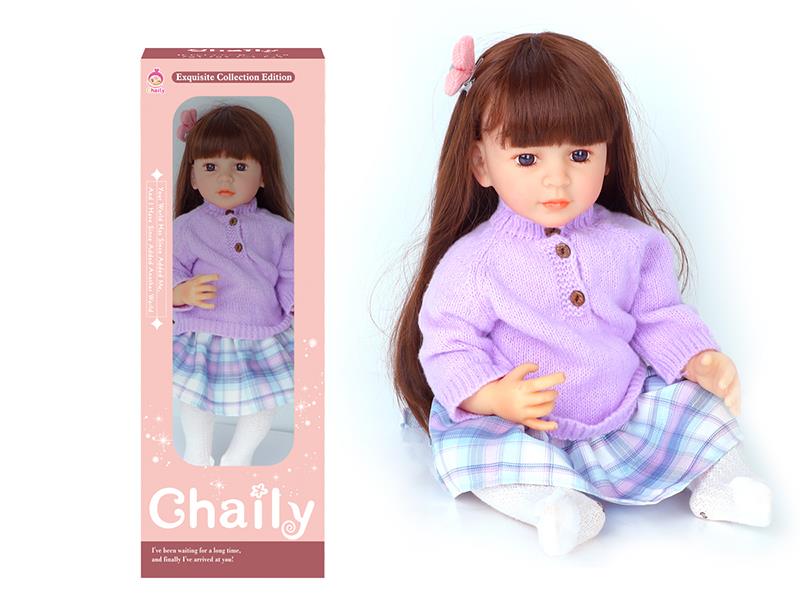 55CM Soft Glue High Simulation Baby Doll(Wig Sheath)With Diaper, Birth Card