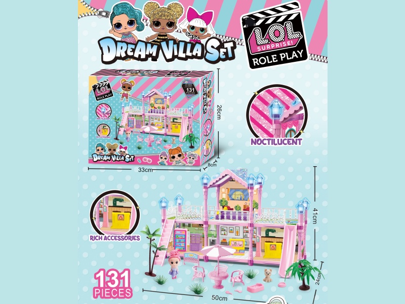 Luminous Diy Surprise Lol Villa House Castle Set (Diy Girl Dream House Mansion) 131Pcs