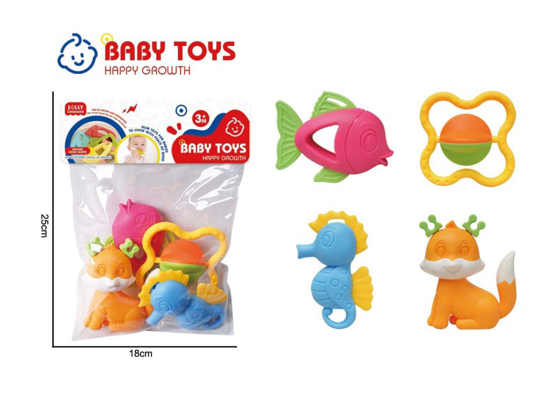 A 4-Piece Set Of Cartoon Educational And Soothing Baby Teething Toys