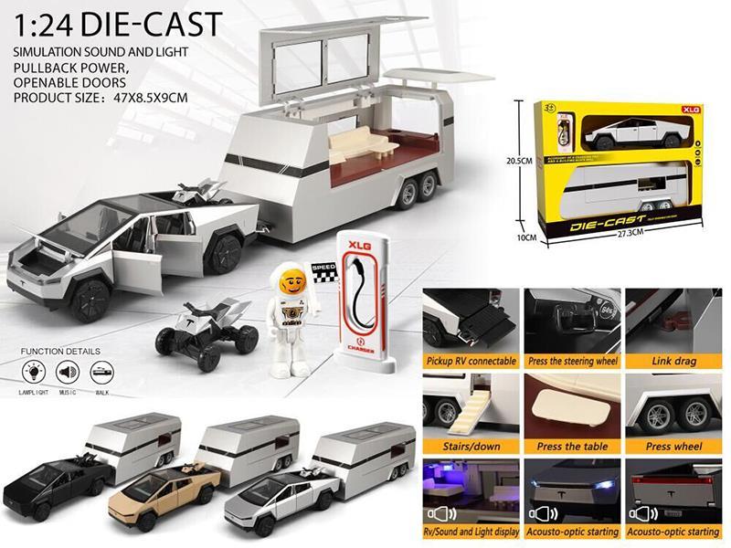 1:28 Alloy Tesla Pickup With Touring Car