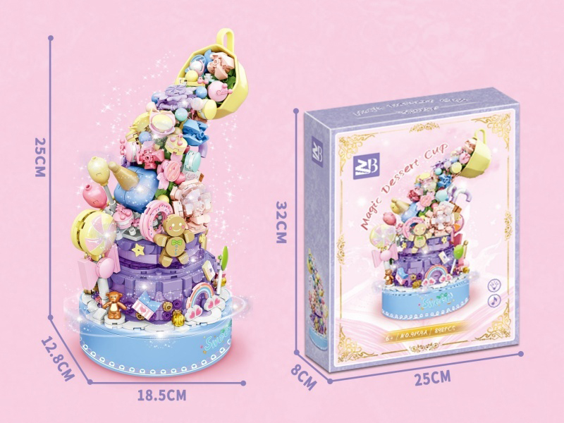 Building Blocks: Tea Cup Flower Language Music Box With Light 987 Pieces