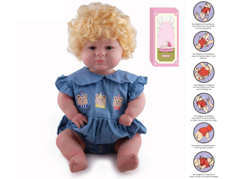 60cm Soft Plastic Reborn Doll(Hair Implanted By Machine)With Feeding-Bottle, Magnetic Pacifier, Diaper, Birth Card, Gravity-Sensing Sound-Emitting Function