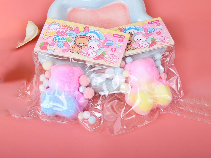 Jelly Kneading Fun Mixed With Colorful Sitting Bear Flocking Powder + Pom-Pinging + Clips