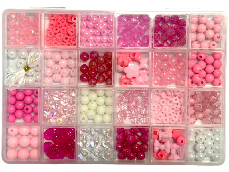 24-Grid Diy Beaded Box, Pink Soft Clay Letter Beads, Acrylic Beads, Multi-Style Friendship Bracelet Making (With Beaded String)