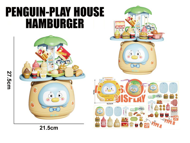 Cartoon And Educational Multi-Functional Hamburger Tableware Table/Fruit And Vegetable Table, Penguin Pattern Role-Playing Toy