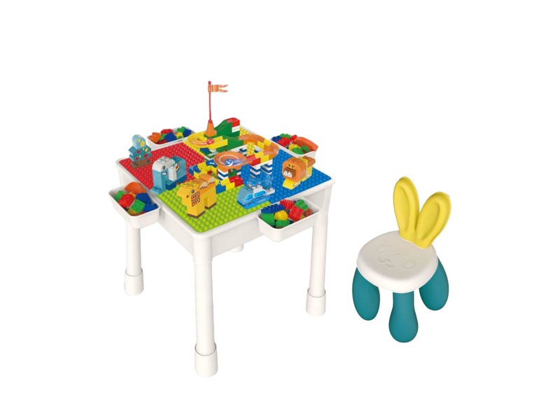 Building Blocks Large Table + 1 Chair + 4 Buckets + 4 Heighteners + 95 Pieces Slide