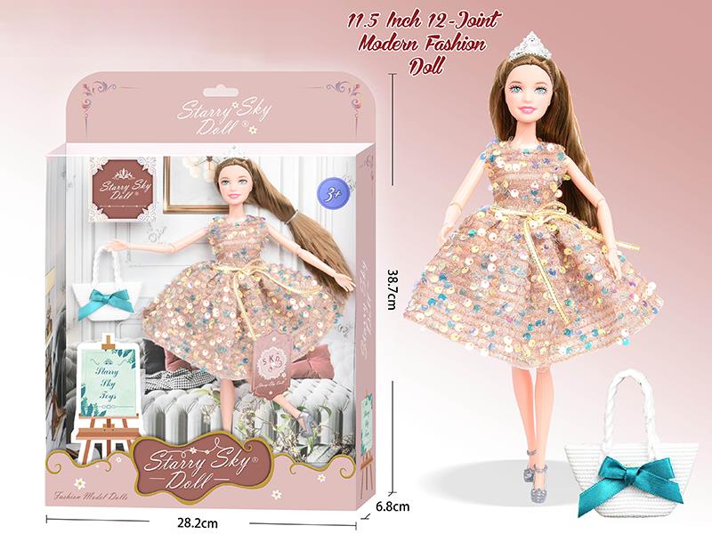 11.5 Inch 12-Joint Modern Fashion Doll With Handbag, Crown