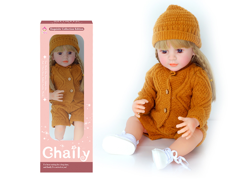 55CM Soft Glue Reborn Baby Doll(Machine Hair Transplant)With Diaper, Birth Card, Woollen Cap