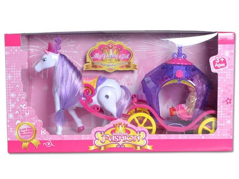 B/O Horse With Music And Light Carriage