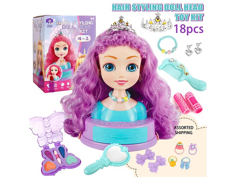 18pcs Hair Styling Doll Head Toy Kit