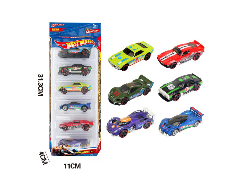 6-Piece 1:64 Racing Car, Sports Car Alloy Model 6-Pack