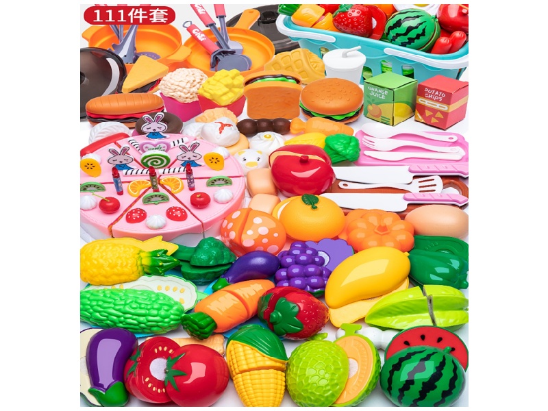 Chelle 111-Piece Set (With A Large Basket) Children'S Simulated Pretend Play Fruit And Vegetable Chelle Set