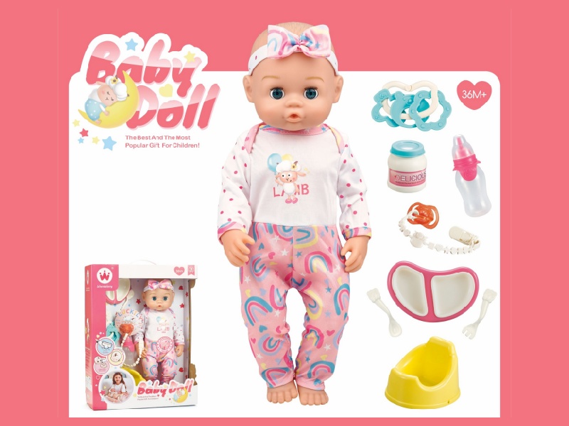 16-Inch Drinking And Urinating Doll With Accessories (Head, Hands And Feet With Rubber, Body With Ic For Blowing Air,24 Sounds