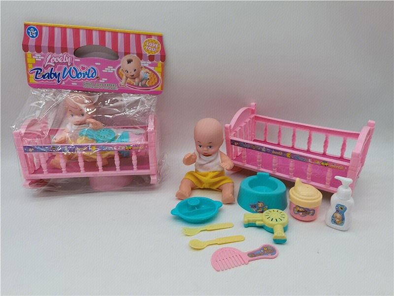 6" Baby Doll + Baby Bed + Tableware