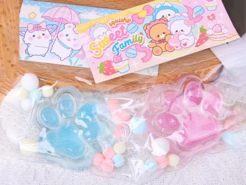 Jelly Kneading Fun Transparent Color Large Cat Paws - Glitter Balls + Card Heads