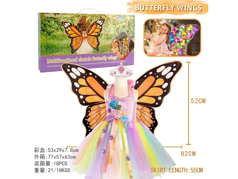 Orange Fabric Handmade Butterfly Wings + Dress + Crown