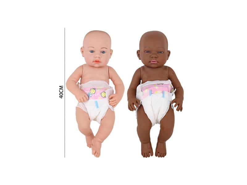 Two 16-Inch, No-Ic, Full-Body Rubber-Coated Diaper Dolls For A White-Skinned Boy (With Male Features) And A Dark-Skinned Girl (With Female Features)