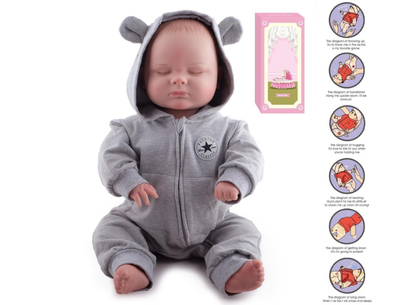 60cm Soft Plastic Reborn Doll(Hand-Painted Hair)With Feeding-Bottle, Magnetic Pacifier, Diaper, Birth Card, Gravity-Sensing Sound-Emitting Function